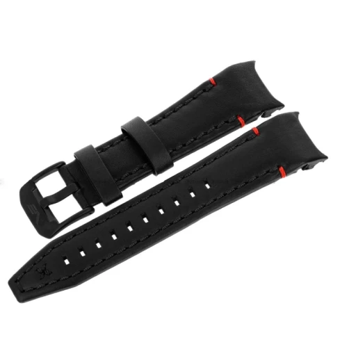 Мъжки ръчен часовник с кварцов механизъм - корпус от Стомана - Естествена кожа - цвят Черен Червен