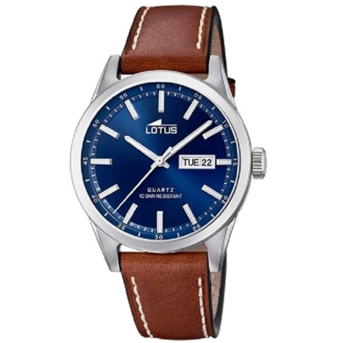 Мъжки ръчен часовник с кварцов механизъм - корпус от Стомана - Естествена кожа - цвят Син Кафяв