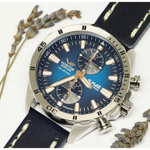 Мъжки ръчен часовник с кварцов механизъм - корпус от Стомана - Естествена кожа - цвят Син Бял