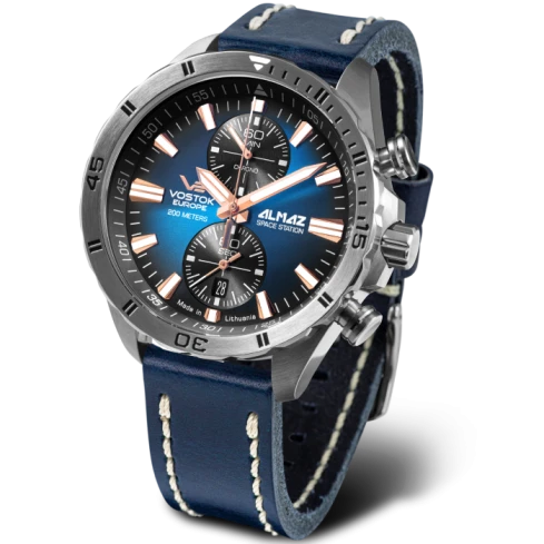 Мъжки ръчен часовник с кварцов механизъм - корпус от Стомана - Естествена кожа - цвят Син Бял