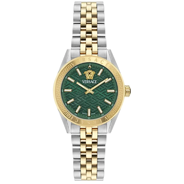 Дамски ръчен часовник с кварцов механизъм - корпус от Стомана - Стоманена верижка - цвят Зелен Злато