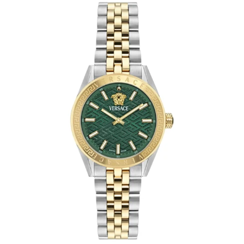 Дамски ръчен часовник с кварцов механизъм - корпус от Стомана - Стоманена верижка - цвят Зелен Злато