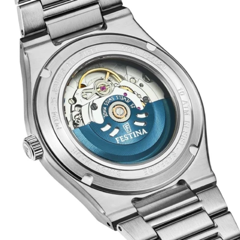 Дамски ръчен часовник с автоматичен механизъм - корпус от Стомана - Стоманена верижка - цвят Син Сив