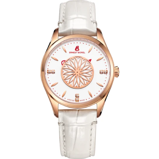 Дамски ръчен часовник с автоматичен механизъм - корпус от Стомана - Естествена кожа - цвят Бял Бял