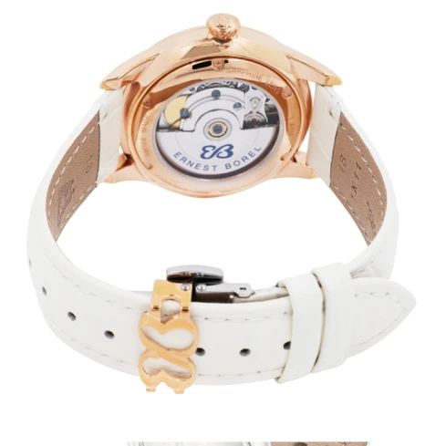 Дамски ръчен часовник с автоматичен механизъм - корпус от Стомана - Естествена кожа - цвят Бял Бял