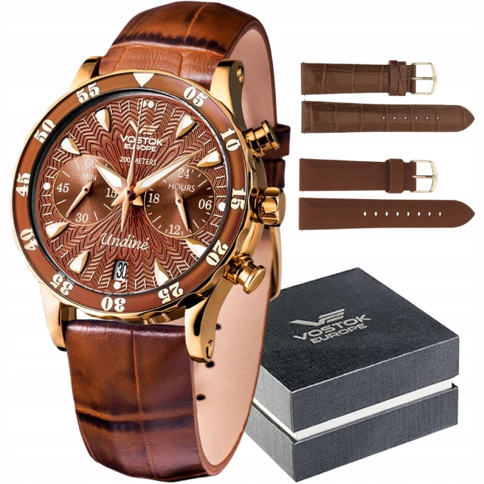 Дамски ръчен часовник с кварцов механизъм - корпус от Стомана - Естествена кожа - цвят Кафяв Розово Злато