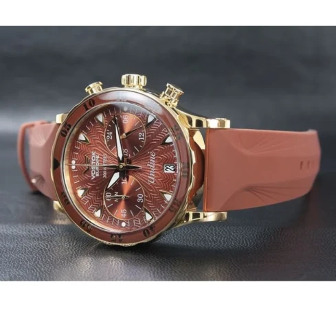 Дамски ръчен часовник с кварцов механизъм - корпус от Стомана - Естествена кожа - цвят Кафяв Розово Злато