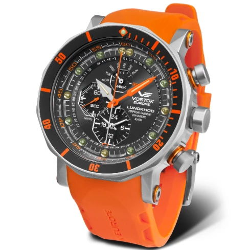 Мъжки ръчен часовник с кварцов механизъм - корпус от Стомана - Естествена кожа - цвят Черен Оранжев