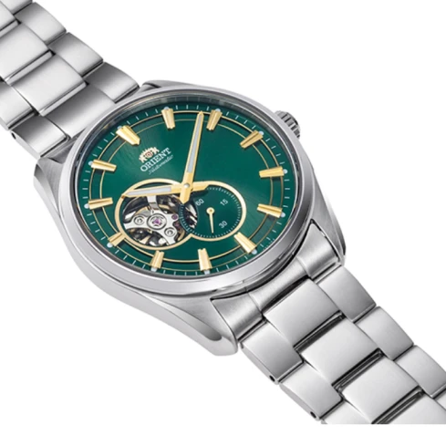 Мъжки ръчен часовник с механичен механизъм - корпус от Стомана - Стоманена верижка - цвят Зелен Сив