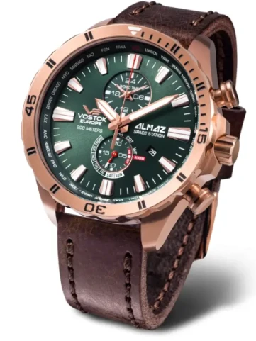 Мъжки ръчен часовник с кварцов механизъм - корпус от Стомана - Естествена кожа - цвят Зелен Син