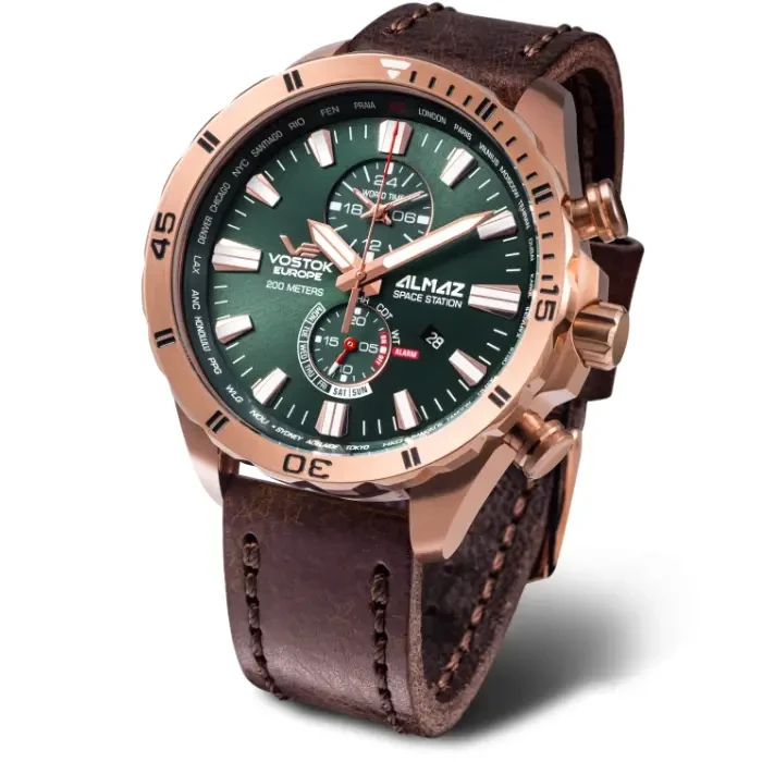 Мъжки ръчен часовник с кварцов механизъм - корпус от Стомана - Естествена кожа - цвят Зелен Син