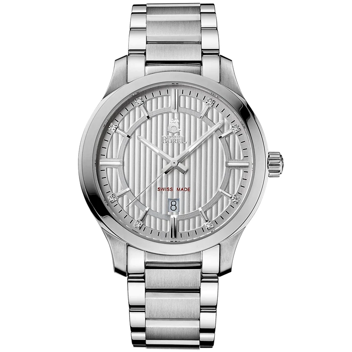 Мъжки ръчен часовник с кварцов механизъм - корпус от Стомана - Стоманена верижка - цвят Бял Сив