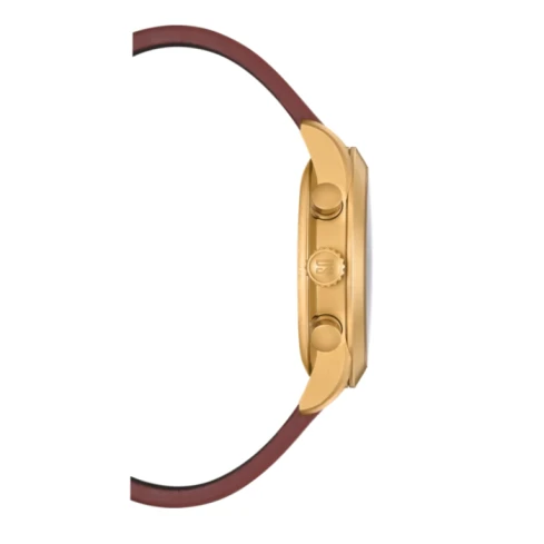 Мъжки ръчен часовник с кварцов механизъм - корпус от Стомана - Естествена кожа - цвят Зелен Кафяв