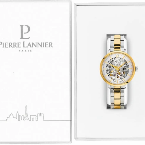 Дамски ръчен часовник с автоматичен механизъм - корпус от Стомана - Стоманена верижка - цвят Скелетон Злато