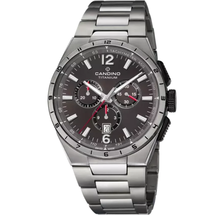 Мъжки ръчен часовник с кварцов механизъм - корпус от Титан - Титаниева верижка - цвят Син Сив