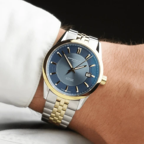 Мъжки ръчен часовник с автоматичен механизъм - корпус от Стомана - Стоманена верижка - цвят Син Сив