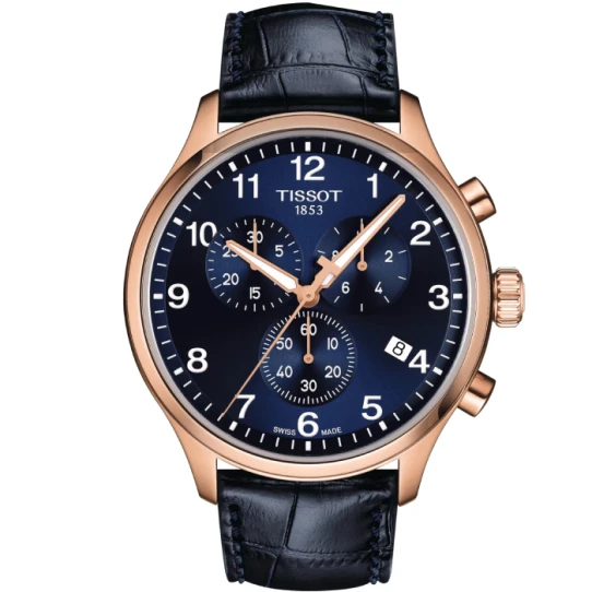 Tissot T116.617.36.042.00 Chrono XL - Мъжки ръчен часовник с кварцов механизъм - корпус от Стомана - Естествена кожа - цвят Син Розово Злато