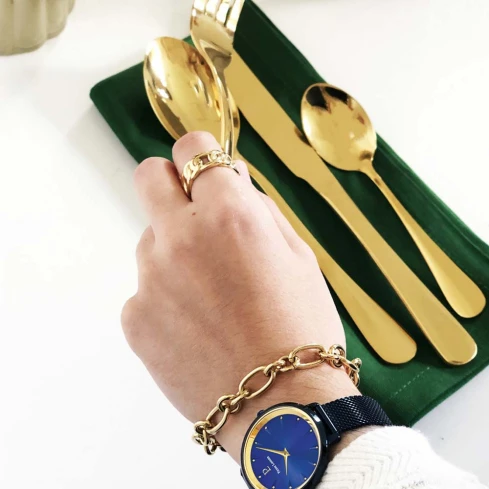 Дамски ръчен часовник с кварцов механизъм - корпус от Стомана - Меш - цвят Син Син