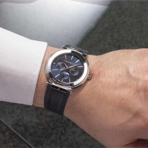 Унисекс ръчен часовник с кварцов механизъм - корпус от Стомана - Естествена кожа - цвят Син Син