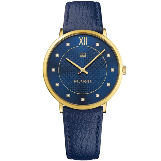 Дамски ръчен часовник с кварцов механизъм - корпус от Стомана - Естествена кожа - цвят Син Син