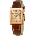 Мъжки ръчен часовник с кварцов механизъм - корпус от Розово злато - Естествена кожа - цвят Шампанско