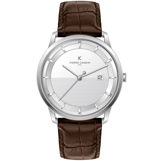 Мъжки ръчен часовник с кварцов механизъм - корпус от Стомана - Естествена кожа - цвят Бял Кафяв