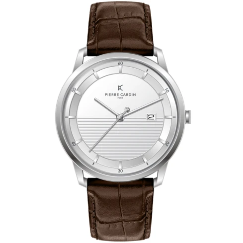 Мъжки ръчен часовник с кварцов механизъм - корпус от Стомана - Естествена кожа - цвят Бял Кафяв