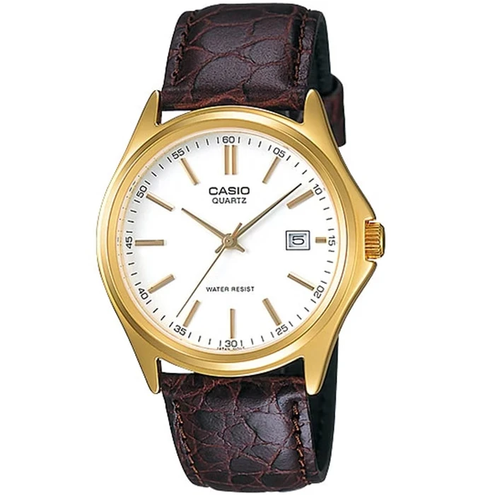 Мъжки ръчен часовник с кварцов механизъм - корпус от Стомана - Естествена кожа - цвят Бял Кафяв