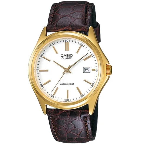 Мъжки ръчен часовник с кварцов механизъм - корпус от Стомана - Естествена кожа - цвят Бял Кафяв