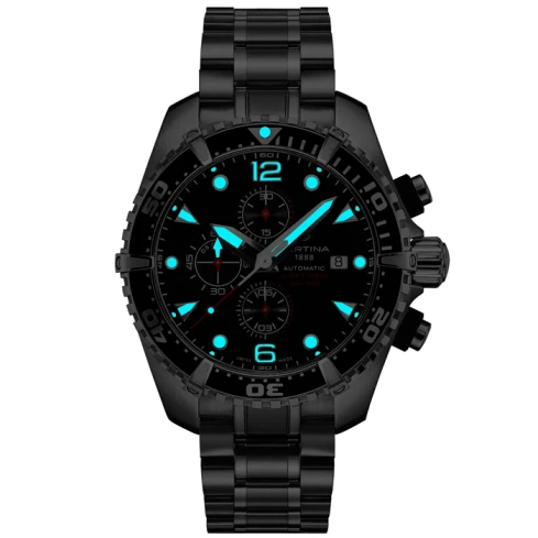 Мъжки ръчен часовник с автоматичен механизъм - корпус от Стомана и алуминий - Стоманена верижка - цвят Черен Сив