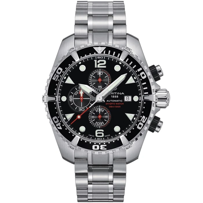 Мъжки ръчен часовник с автоматичен механизъм - корпус от Стомана и алуминий - Стоманена верижка - цвят Черен Сив