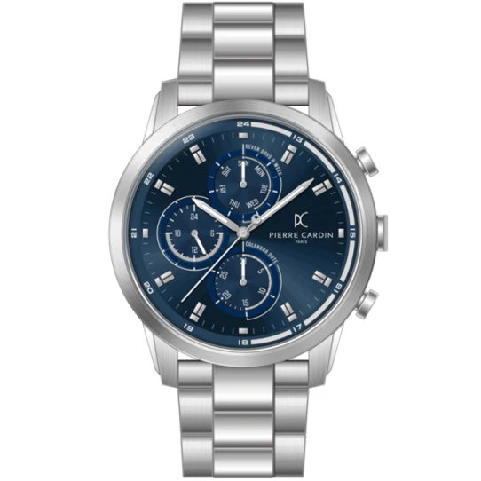 Мъжки ръчен часовник с кварцов механизъм - корпус от Стомана - Стоманена верижка - цвят Син Сив