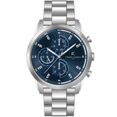 Мъжки ръчен часовник с кварцов механизъм - корпус от Стомана - Стоманена верижка - цвят Син Сив