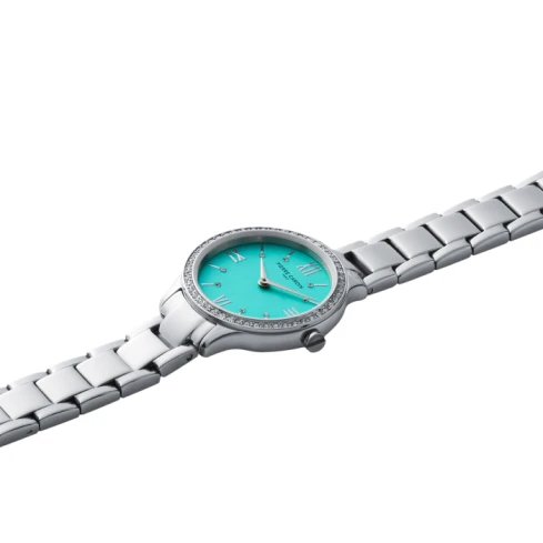 Дамски ръчен часовник с кварцов механизъм - корпус от Стомана - Стоманена верижка - цвят Син