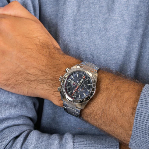 Мъжки ръчен часовник с кварцов механизъм - корпус от Стомана - Стоманена верижка - цвят Син Сив