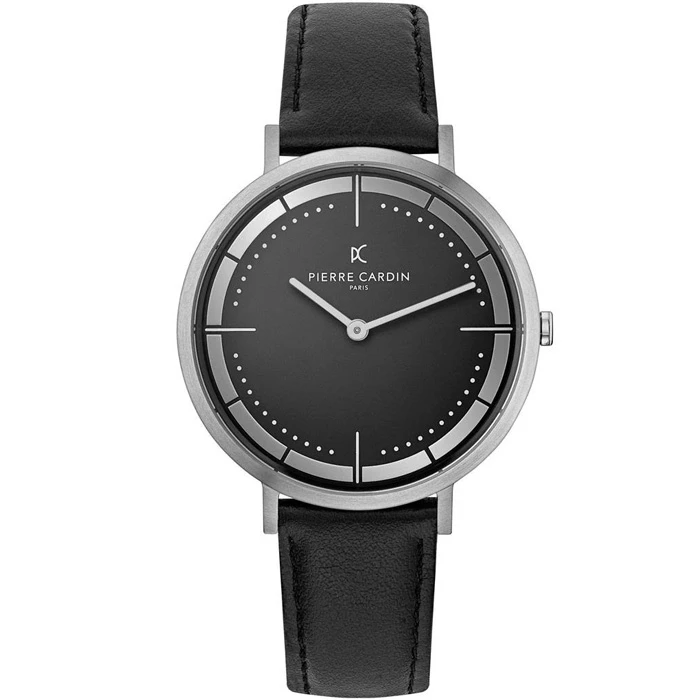 Мъжки ръчен часовник с кварцов механизъм - корпус от Стомана - Естествена кожа - цвят Черен Черен