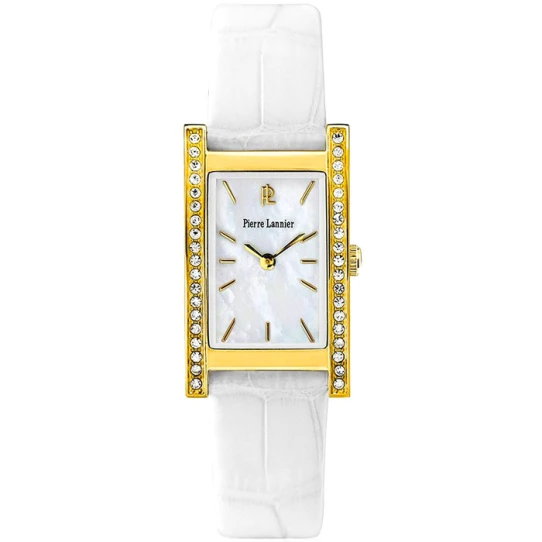 Дамски ръчен часовник с кварцов механизъм - корпус от Стомана - Естествена кожа - цвят Седеф Бял