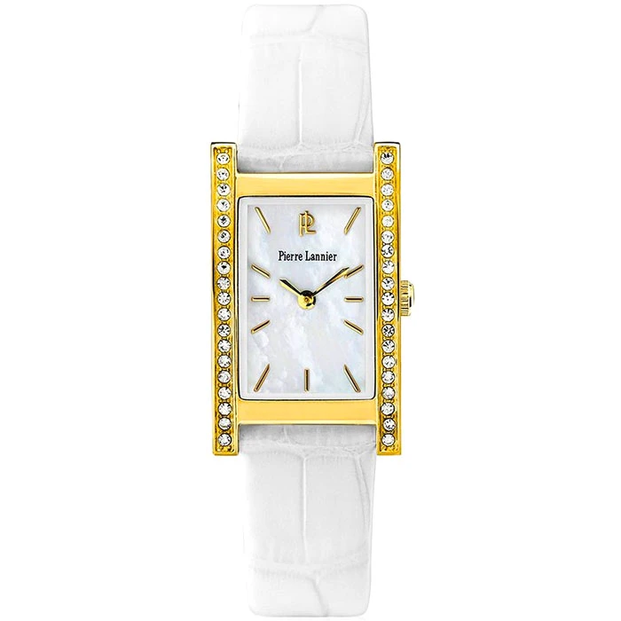 Дамски ръчен часовник с кварцов механизъм - корпус от Стомана - Естествена кожа - цвят Седеф Бял