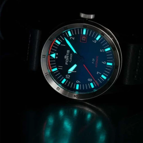 Мъжки ръчен часовник с автоматичен механизъм - корпус от Стомана - Естествена кожа - цвят Син Сив