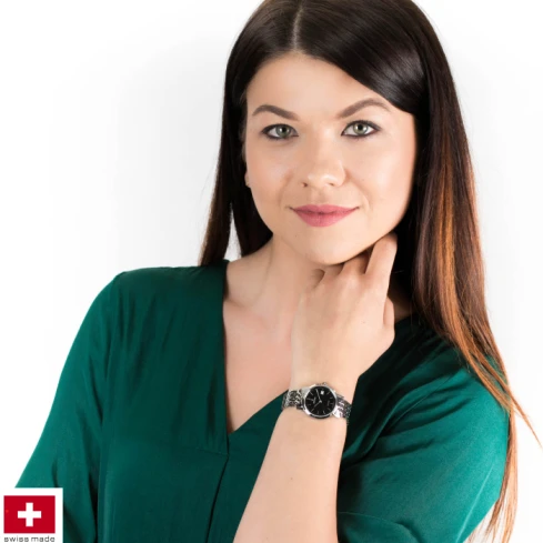 Дамски ръчен часовник с кварцов механизъм - корпус от Стомана - Стоманена верижка - цвят Черен