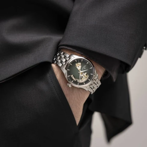 Мъжки ръчен часовник с автоматичен механизъм - корпус от Стомана - Стоманена верижка - цвят Зелен Сив