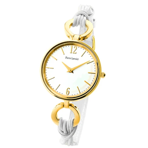 Дамски ръчен часовник с кварцов механизъм - корпус от Стомана - Естествена кожа - цвят Бял Бял