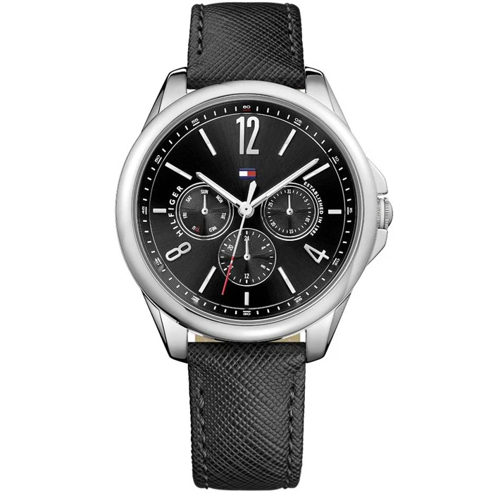 Дамски ръчен часовник с кварцов механизъм - корпус от Стомана - Естествена кожа - цвят Черен Черен