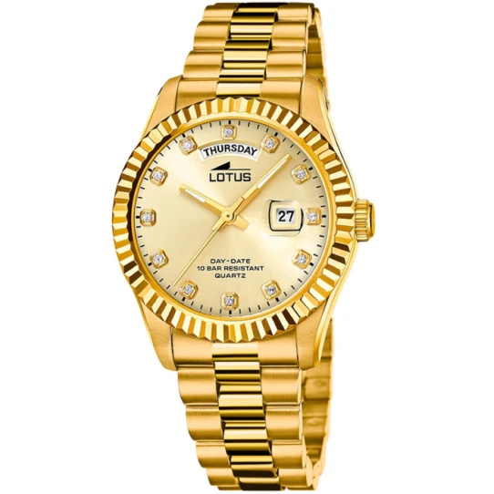 Мъжки ръчен часовник с кварцов механизъм - корпус от Стомана и злато 18К - Стоманена верижка - цвят Злато