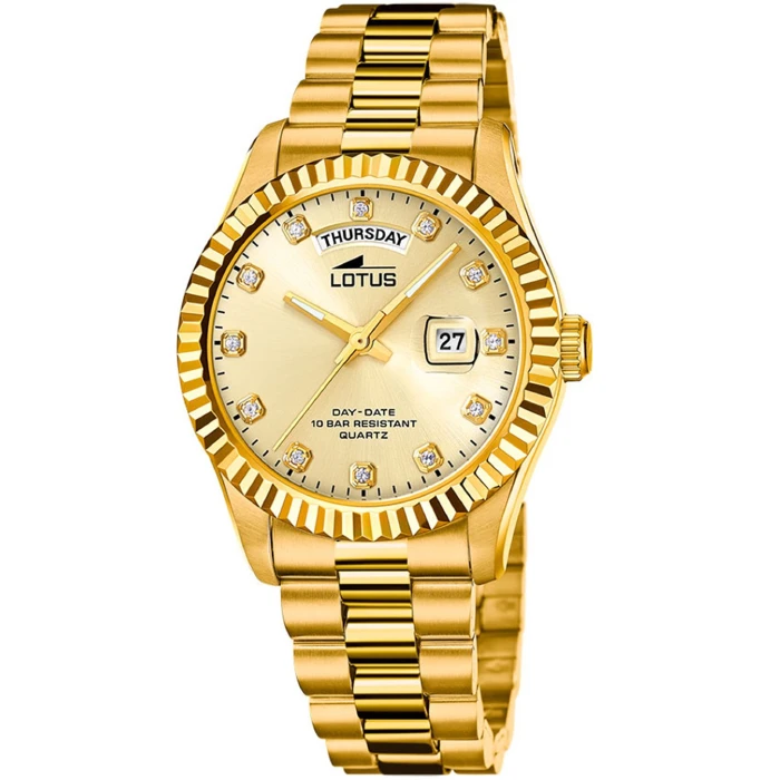 Мъжки ръчен часовник с кварцов механизъм - корпус от Стомана и злато 18К - Стоманена верижка - цвят Злато