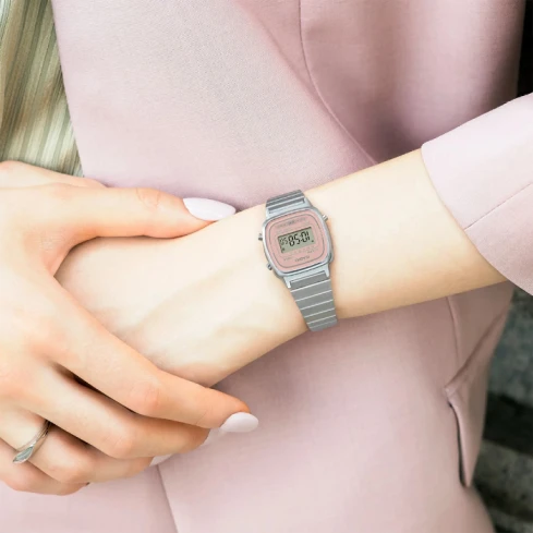 Дамски ръчен часовник с кварцов механизъм - корпус от Стомана - Полимер - цвят Розов